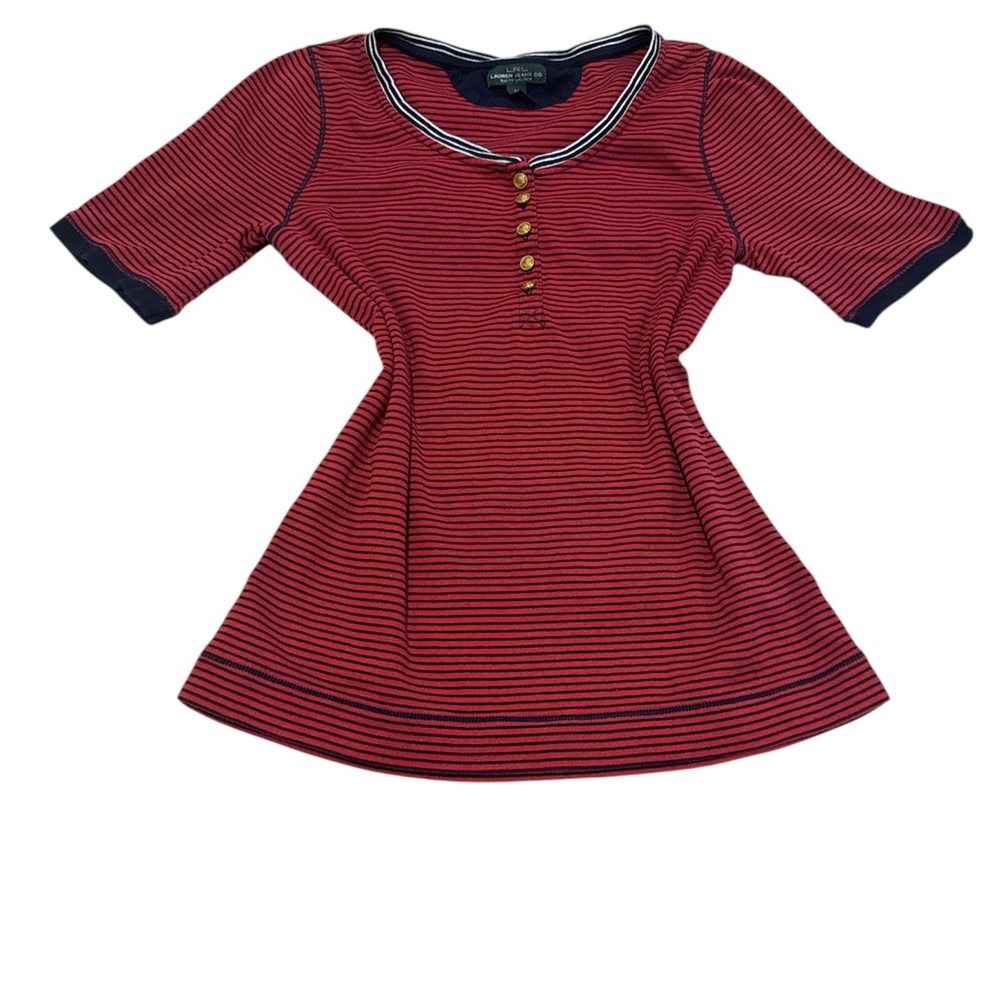 Ralph Lauren Red and Navy Striped Top